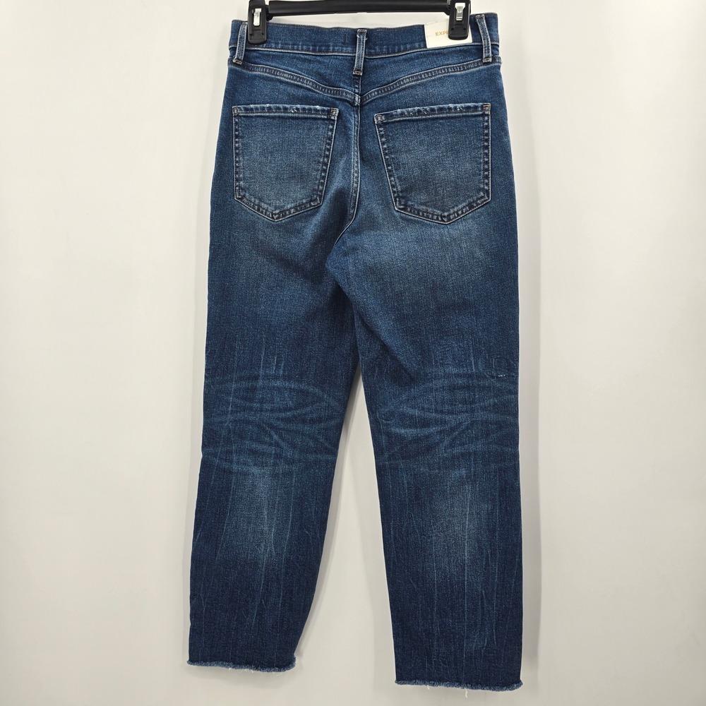 Express Jeans Womens 4 High Waisted Straight Leg Distressed Raw Hem Blue - Picture 2 of 13